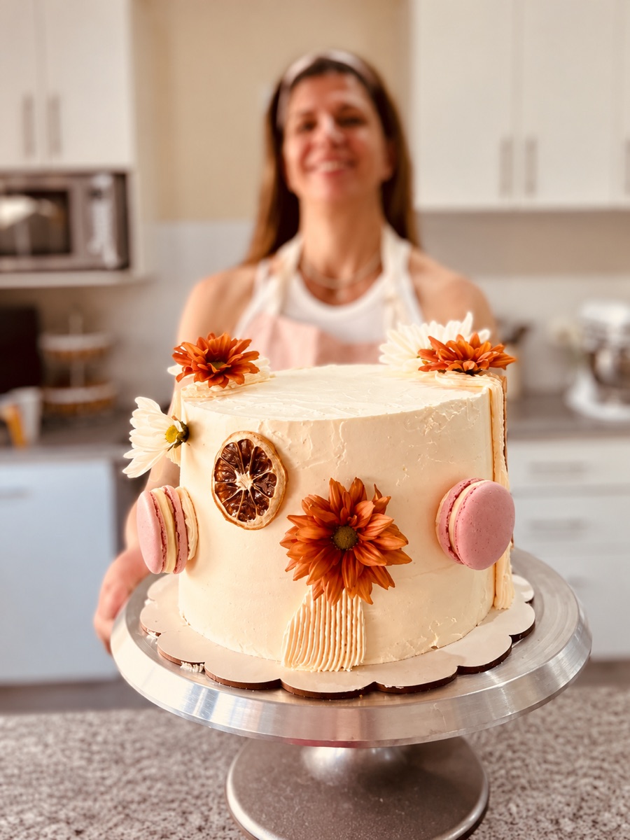Torta floral con macarons y cítricos secos.png