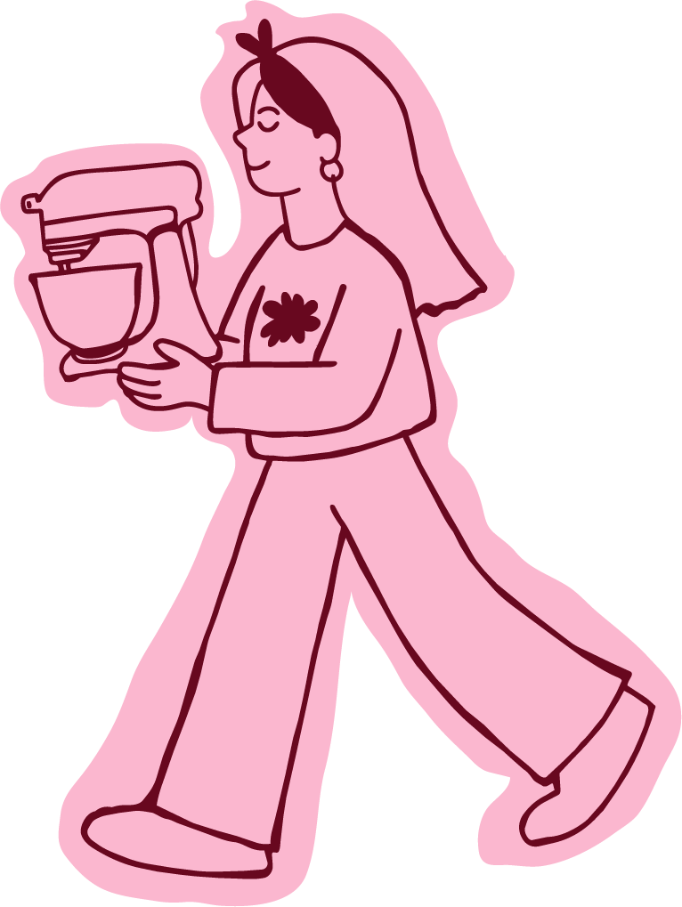 Ilustración de mujer pastelera con batidora