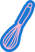 Ilustración de batidor azul y rosa